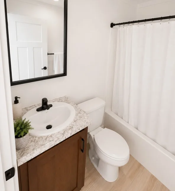 Clean, move-in ready bathroom in a furnished corporate home
