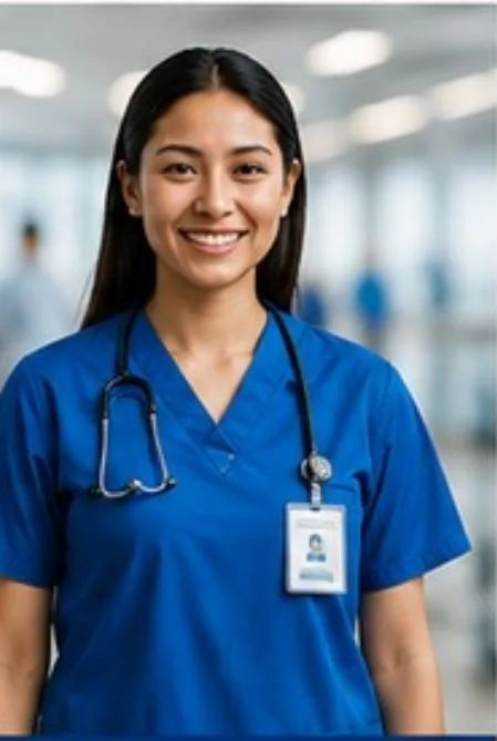 Healthcare professional in scrubs
